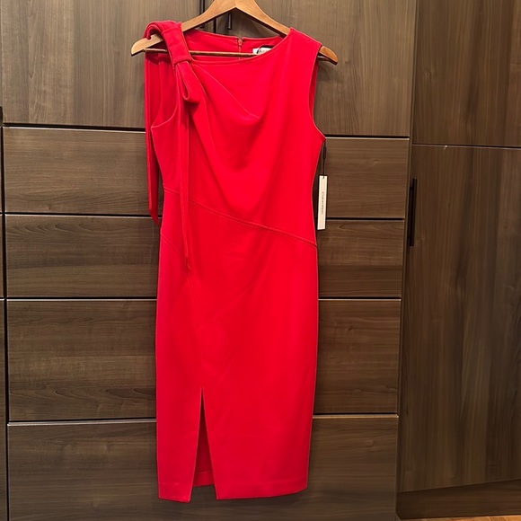 Dresses & Skirts - NWT Calvin Klein red asymmetrical shift dress size 6